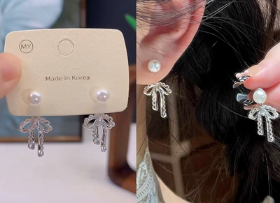 抖音爆款925银针韩国东大门蕾丝蝴蝶结小众高级感甜美