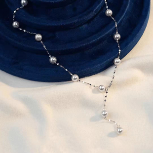 张馨予同款灰色满天星珍珠项链轻奢小众高级感Y字链简约锁骨链