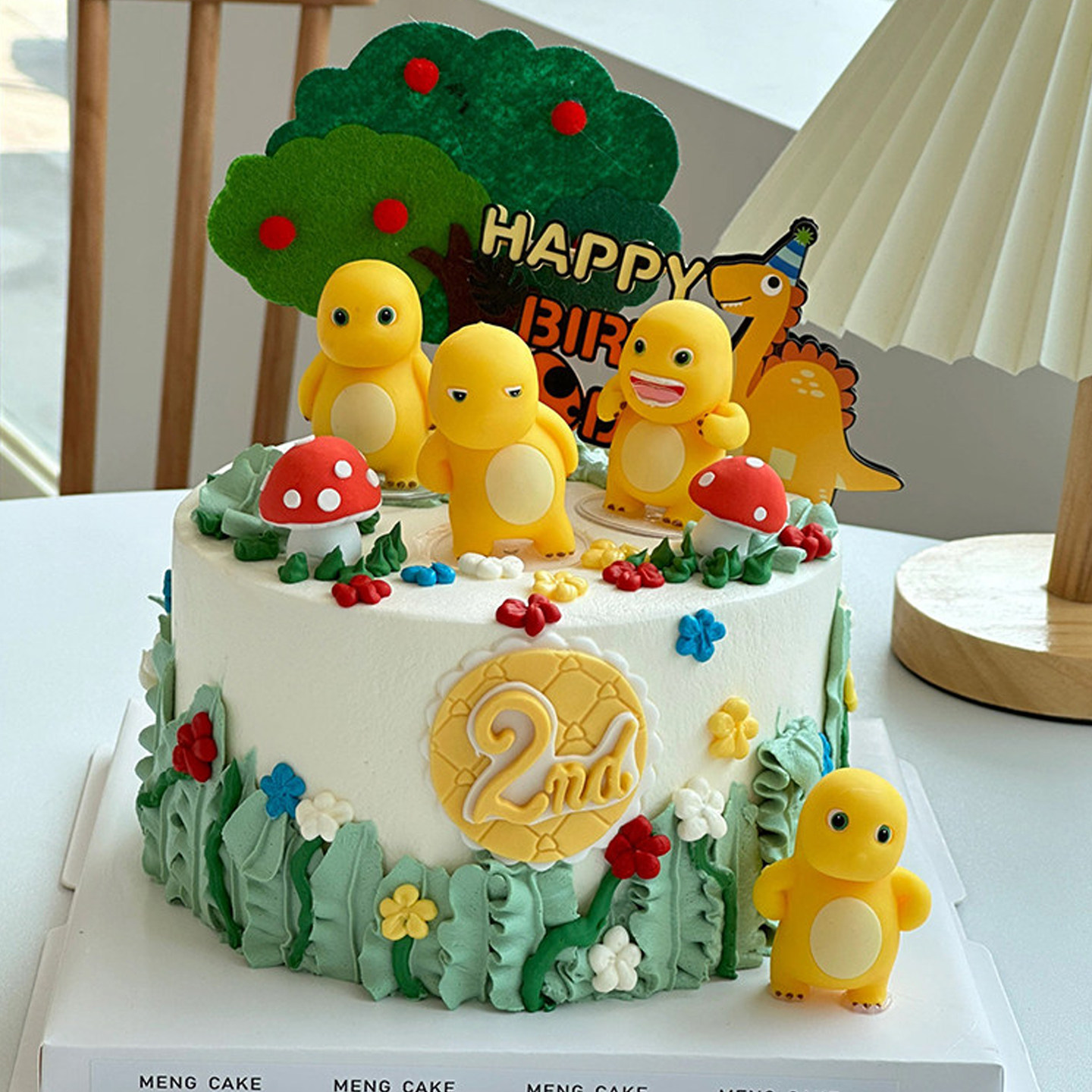 卡通黄胖胖可爱奶龙蛋糕装饰摆件黄色小恐龙彩虹笑脸生日烘焙插件