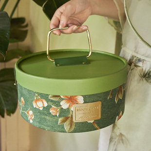 新款中秋节国风高端冰皮流心月饼礼盒包装盒手提圆桶硬盒定制空盒