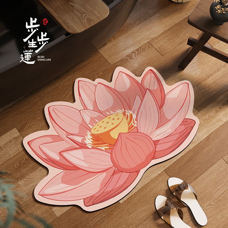 硅藻泥莲花吉祥浴室地垫中式吸水防滑速干脚垫卫生间厕所家用脚垫