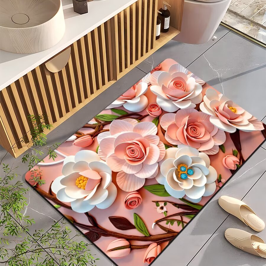 3D浴室地垫卫生间门口吸水垫硅藻泥软垫卫浴防滑速干脚垫厕所地毯