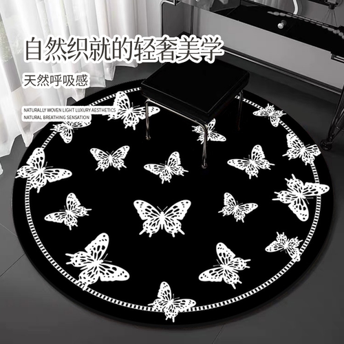 圆形亚麻地毯现代简约吊篮垫圆形地垫电脑椅垫转椅垫卧室床边地毯