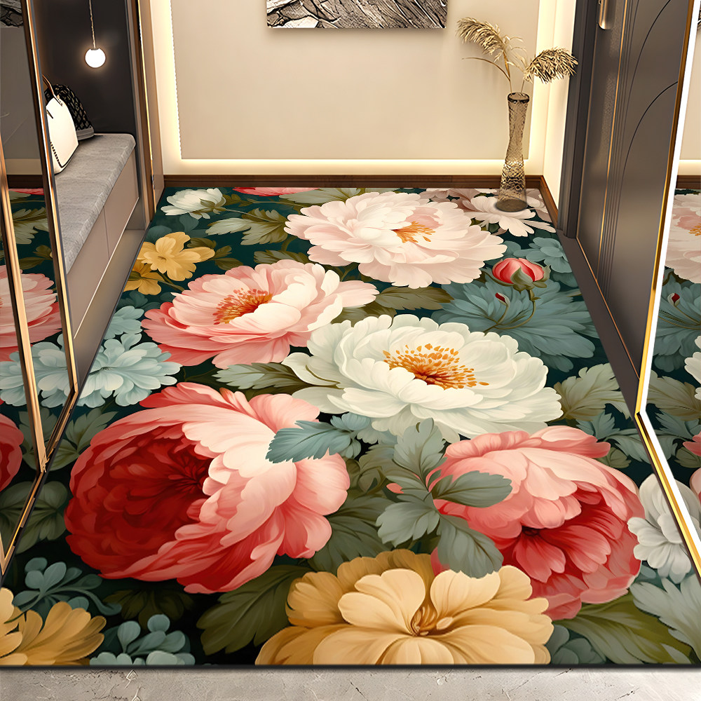 新中式玄关地垫硅藻泥吸水入户地毯国风花朵卫生间门垫门口脚垫子,居家布艺,入户地垫,淘宝优惠券,粉丝福利购,淘宝优惠卷