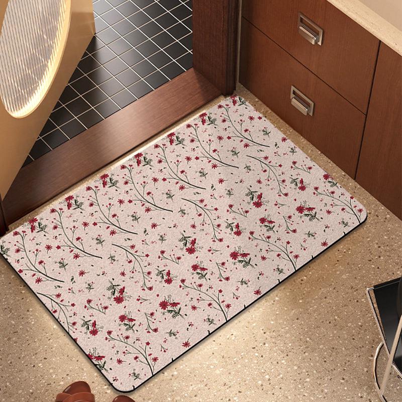 复碎花半圆形家用脚垫浴室防滑垫吸水速干卫生间地垫美式耐磨耐脏