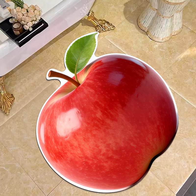 红苹果3D亮面速干地垫浴室吸水防滑垫仿真实果轻奢脚垫子耐磨耐脏