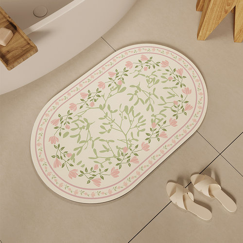 法式奶油风浴室地垫吸水防滑厚硅藻泥软垫可擦免洗速干厕所脚垫