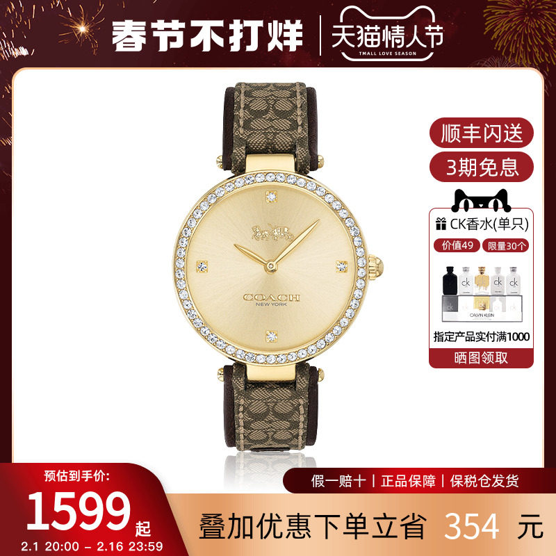 【情人节礼物】COACH蔻驰手表女PARK系列日晖纹表盘石英表欧美表