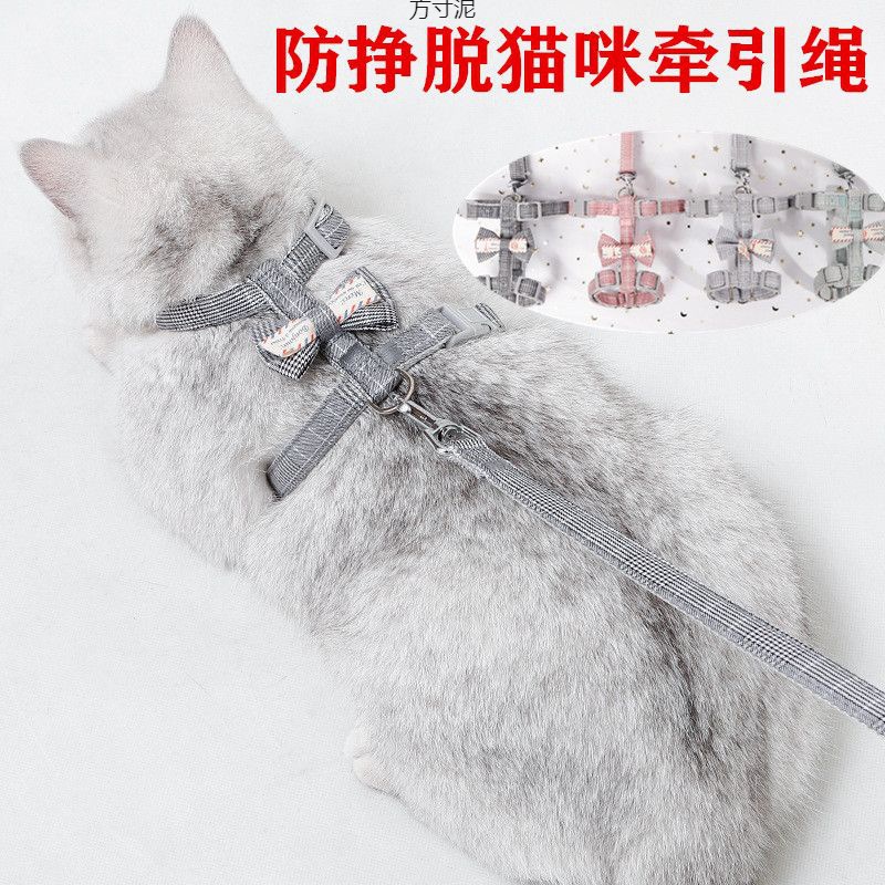 新款遛猫绳猫牵引绳外出可调节防逃脱可爱胸背带猫咪宠物用品
