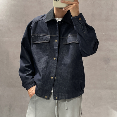 复古拼接水洗做旧工装牛仔衣夹克男秋季美式高街宽松百搭痞帅外套