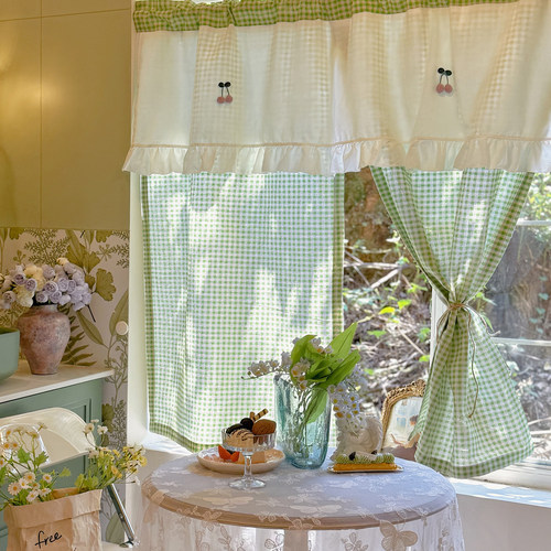 韩式甜美风帘头款飘窗窗帘半遮光