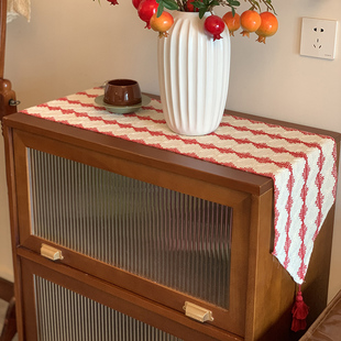 圣诞桌旗新年节日氛围感布置红色喜庆餐桌长条桌布新款茶几茶旗布