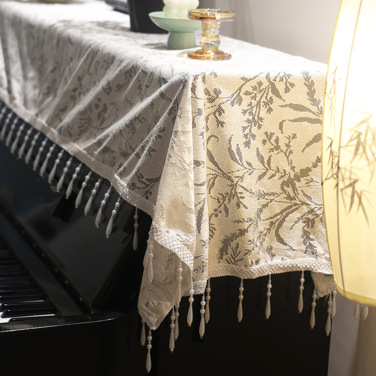 中古风钢琴罩提花蕾丝半透立体钢琴半罩立式钢琴通用款钢琴防尘罩