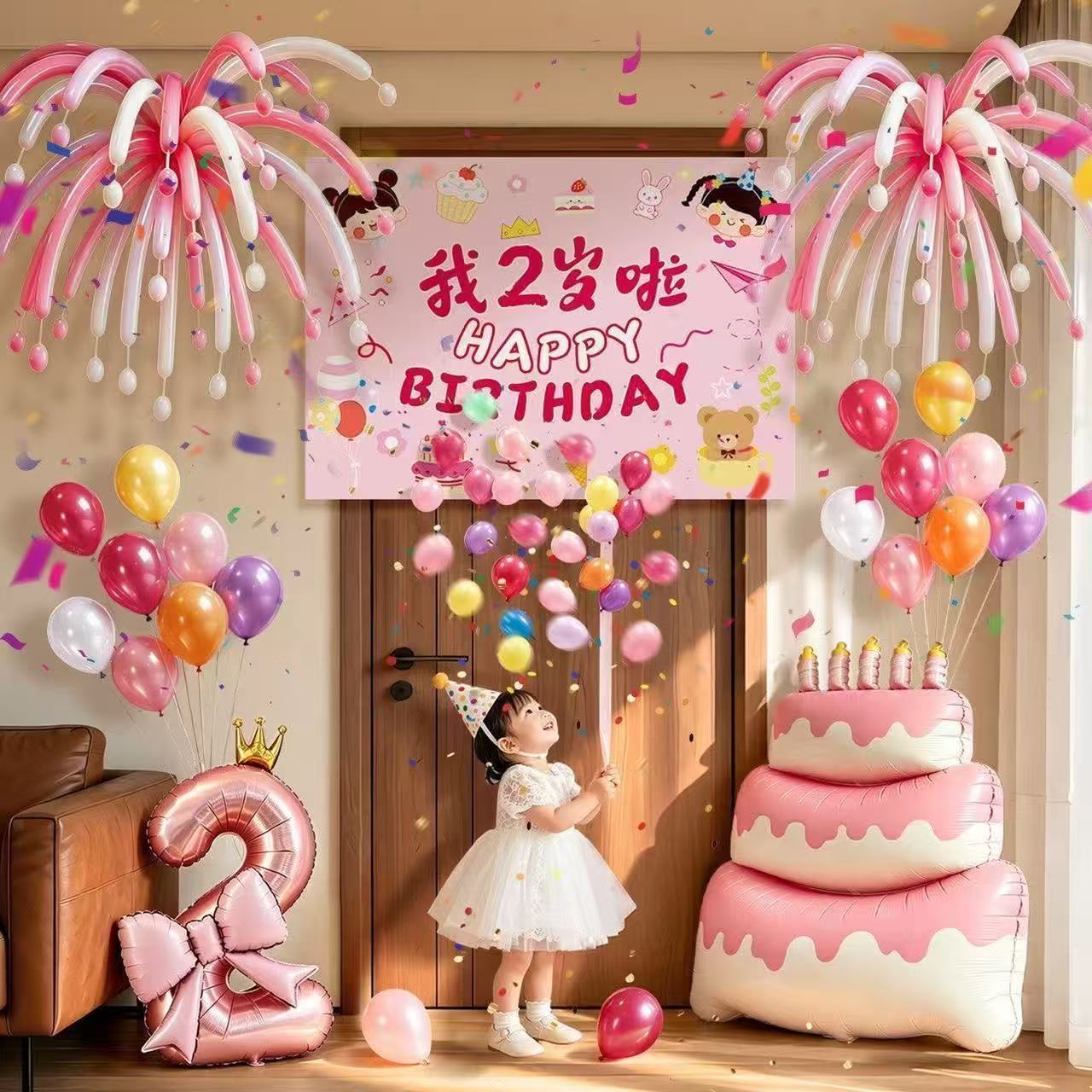 超大生日蛋糕气球儿童道具装饰布置生日派对女孩氛围场景拍照