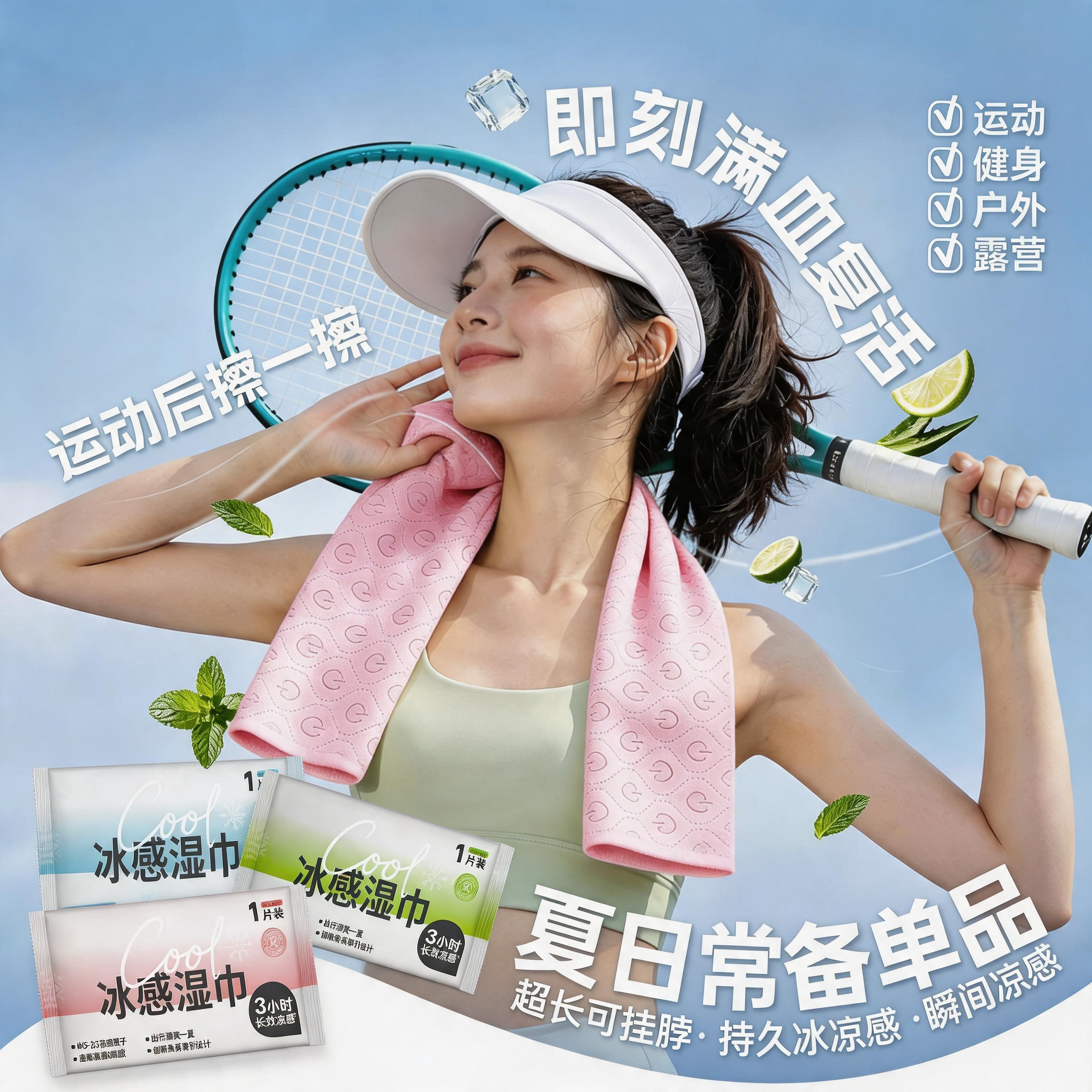 夏日旅游户外旅行必备神器降温冰巾冷感清凉湿巾学生军训防暑用品