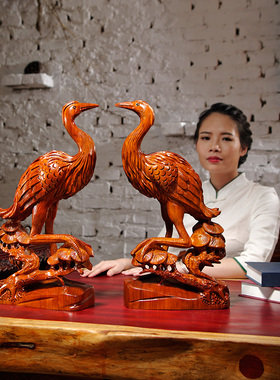 松鹤延年木雕家居客厅送礼工艺品