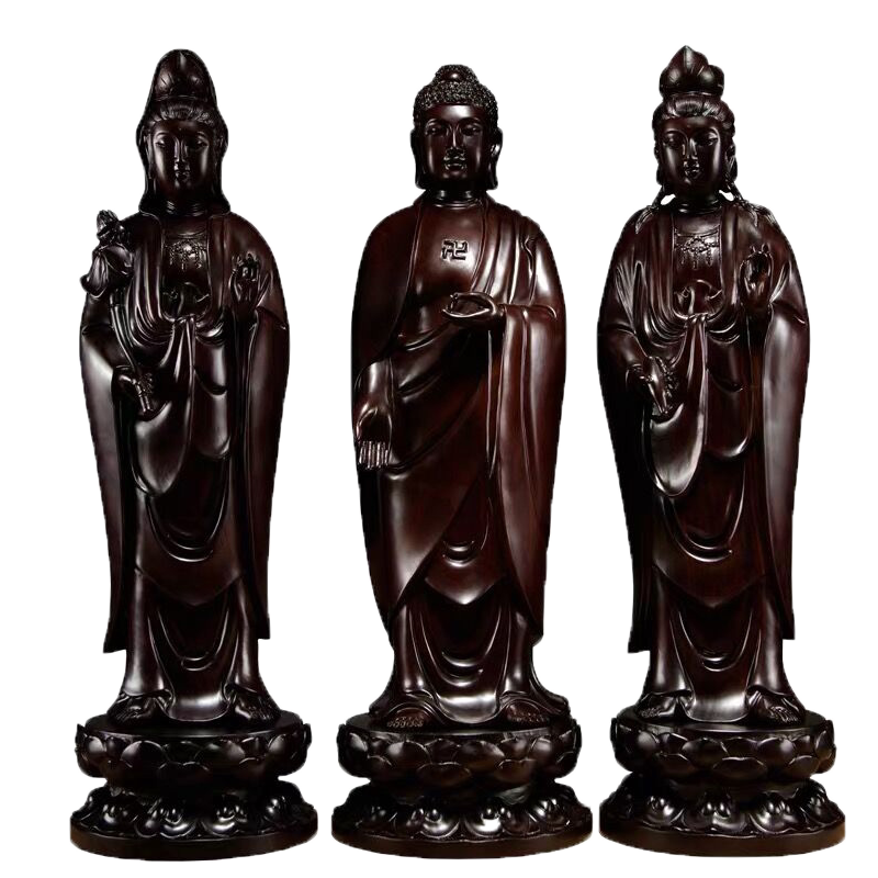 黑檀木大势至西方三圣供奉工艺品