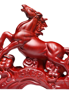 红木马摆件红色雕刻马实木质马到成功客厅家居摆设开业送礼工艺品