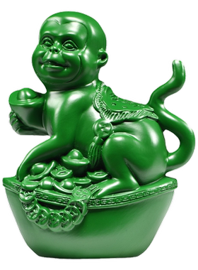 绿色木雕刻猴摆件生肖木质马上封猴实木质家居装饰红木工艺品送礼