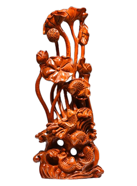 花梨木雕年年有鱼根雕红木家居荷花玄关摆件装饰开业送礼工艺品