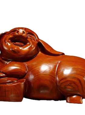 木雕生肖猪摆件家居客厅工艺品