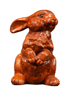 花梨木雕刻兔子摆件实木质动物生肖兔家居客厅装饰送礼红木工艺品