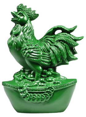 绿色木雕刻鸡摆件生肖鸡实木质雄鸡家居办公室装饰红木工艺品送礼