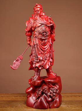 红花梨木质雕刻武财神关公像摆件家居客厅公司办公装饰开业送礼品