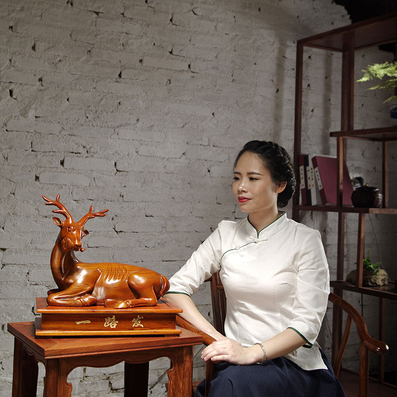 花梨木雕梅花鹿摆件实木质动物家居客厅寓意装饰摆设乔迁开业礼品