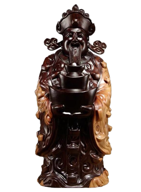 黑檀木佛像摆件元宝供奉文财神爷