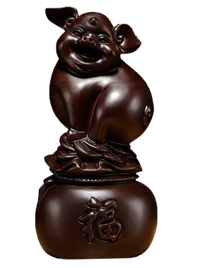 生肖猪实木雕刻家居客厅工艺礼品