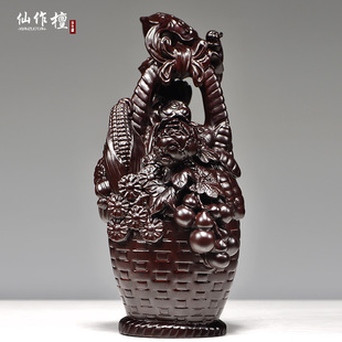 黑檀木雕花篮大丰收摆件五谷丰登家居玄关装饰办公装饰送礼工艺品