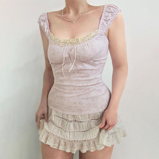 新款 修身 碎花蝴蝶结小吊带 时尚 小背心 个性 2023夏季