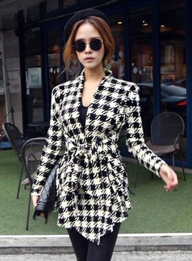 Fashion&Match was thin houndstooth jacket 欧美风时尚千鸟格新