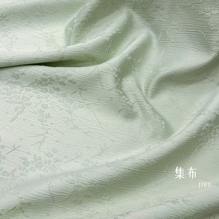 春夏新国风梅兰菊提花暗纹绿色布料中式裙子旗袍裤子西服服装面料