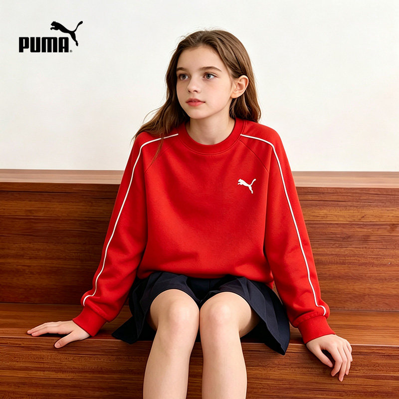 PUMA彪马童装2026秋季新款男女童长袖T恤简约时尚圆领打底衫上衣