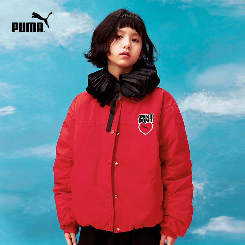 PUMA彪马童装红色女童冬季保暖羽绒服外套美式棒球领夹克棉服上衣图片
