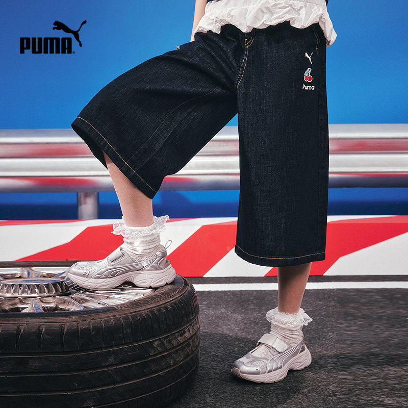PUMA彪马童装2026夏季新款儿童女童裤子牛仔七分裤休闲时尚中裤