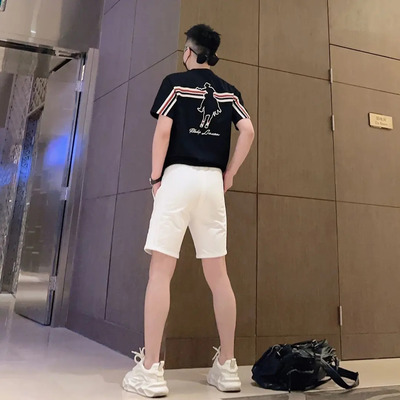 航航出品夏季时尚轻奢简约百搭潮流休闲修身圆领刺绣款男士半袖