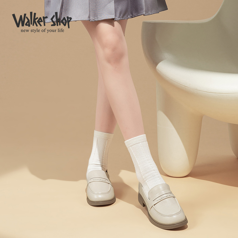Walker Shop2025秋冬季新款复古百搭透气拼接一脚蹬厚底板鞋女鞋