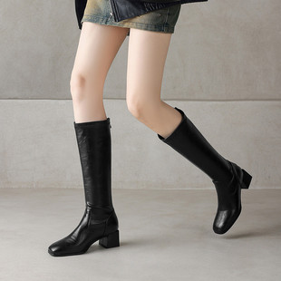 长筒靴子女2025冬季 鞋 新款 粗跟高跟马丁靴时装 子女 爆款 奥卡索女鞋