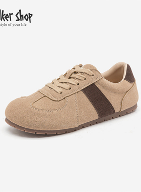 Walker Shop复古德训鞋女春秋2025新款真皮透气软底休闲平底板鞋