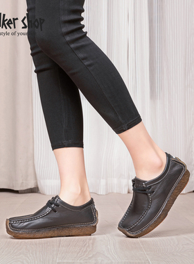 Walker Shop真皮软底豆豆鞋妈妈鞋女新款一脚蹬女鞋防滑舒适单鞋