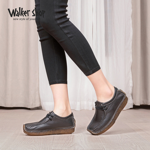 妈妈鞋 Walker Shop真皮软底豆豆鞋 一脚蹬女鞋 防滑舒适单鞋 女新款