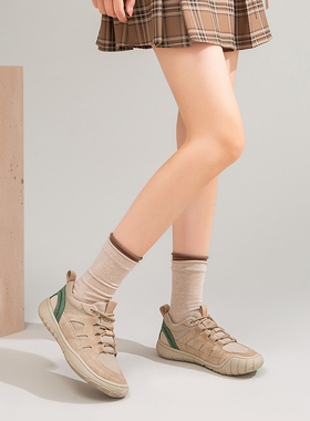 Walker Shop2025秋冬季新款复古百搭透气拼接一脚蹬厚底板鞋女鞋