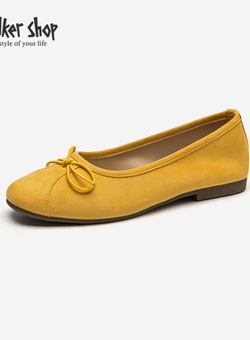 Walker Shop单鞋女2025春季新款蝴蝶结一脚蹬平底法式软底豆豆鞋