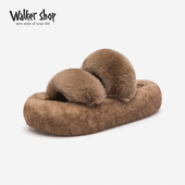 Walker Shop厚底增高毛毛拖鞋 女2025新仙女风百搭居家外穿一字拖