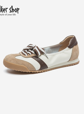 Walker Shop休闲鞋女2025春季新款平底系带软底轻便复古运动单鞋