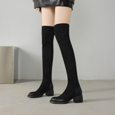 walkershop过膝长筒靴子女2025冬季新款爆款粗跟高跟马丁靴鞋子女