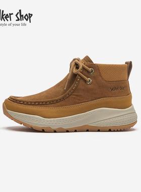 Walker Shop高帮鞋女鞋2025冬季新品时尚休闲皮鞋百搭舒适保暖鞋